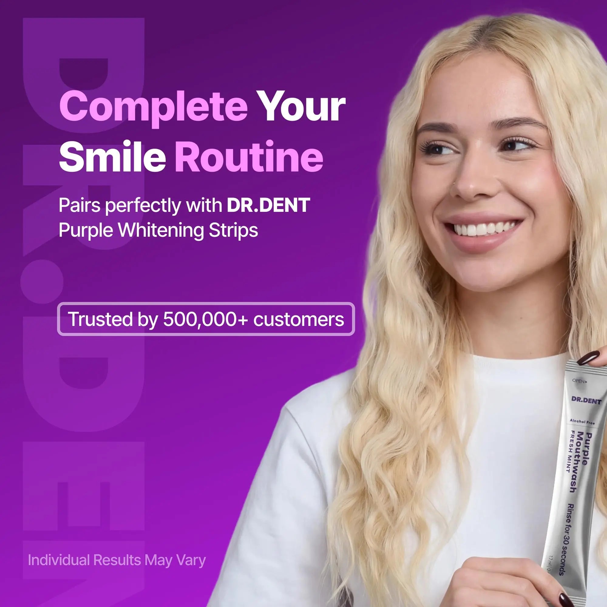 DR.DENT the Purple Duo - Purple Mouthwash [20 Uses] + Purple Teeth Whitening Strips - [7 Whitening Sessions]